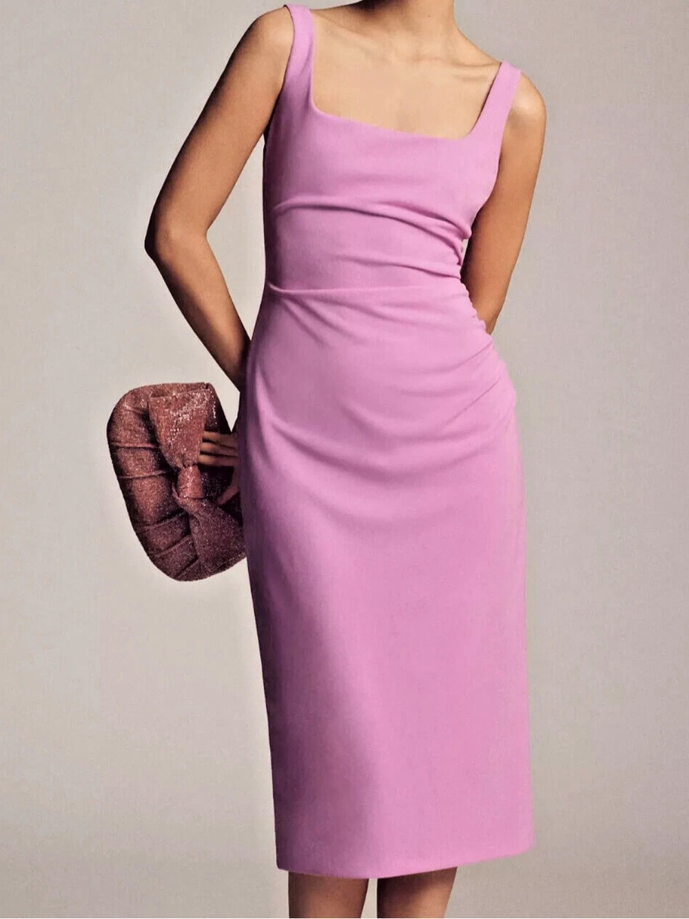 BHLDN Anthropologie Ladies Andie Square-Neck Stretch Crepe Midi Dress. X-Large